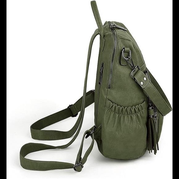 Women Backpack Purse Leather Vegan Ladies Fashion Designer Bag with Tassel - Picture 3 of 6